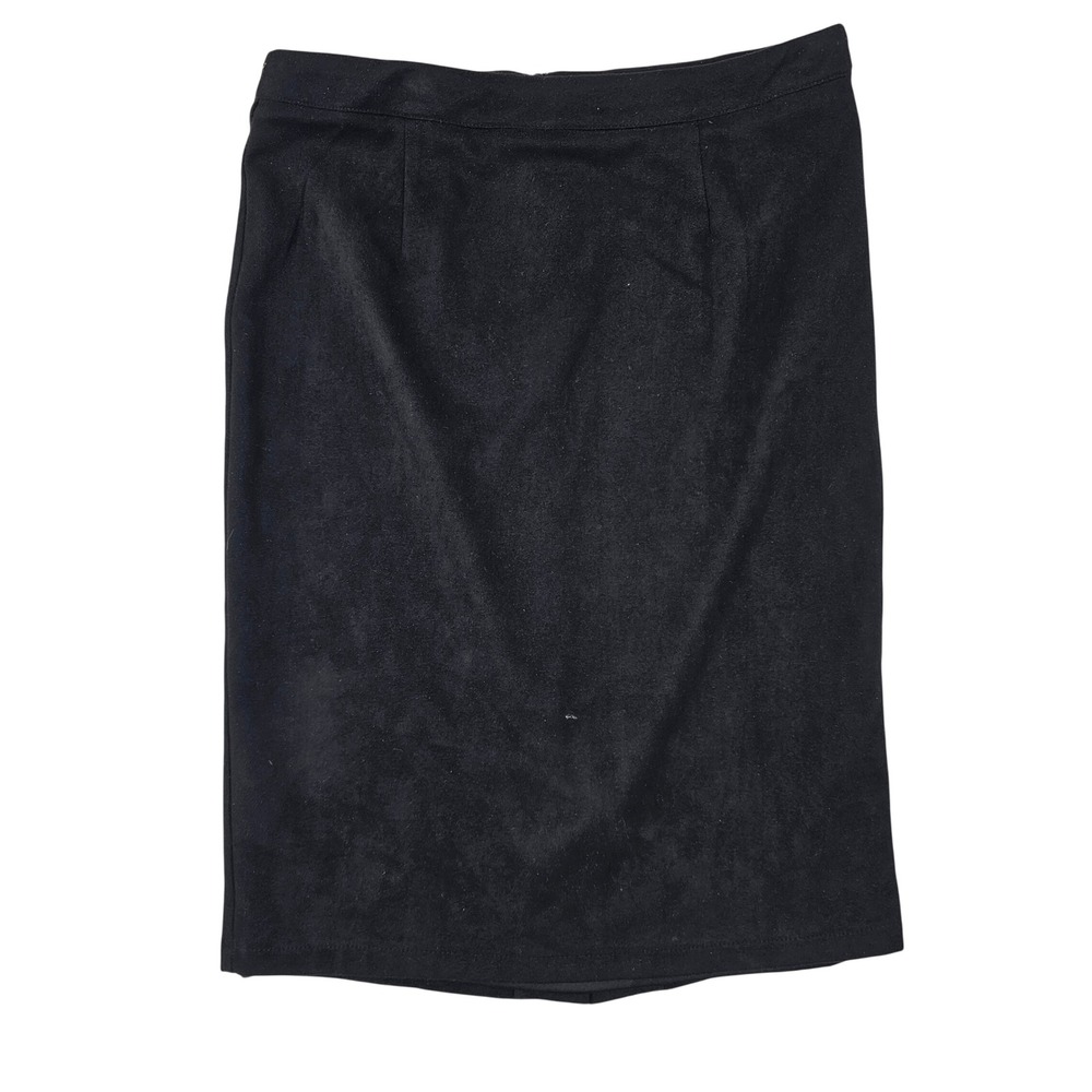 Lulus Black Faux Suede Pencil Skirt High Waisted Knee‎ Length Size Large L